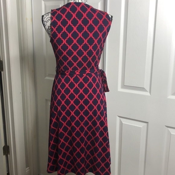 41 Hawthorn Dress Dark Blue Red Geometric Dress Layered Bust Tie Waist Lined S - Picture 5 of 7